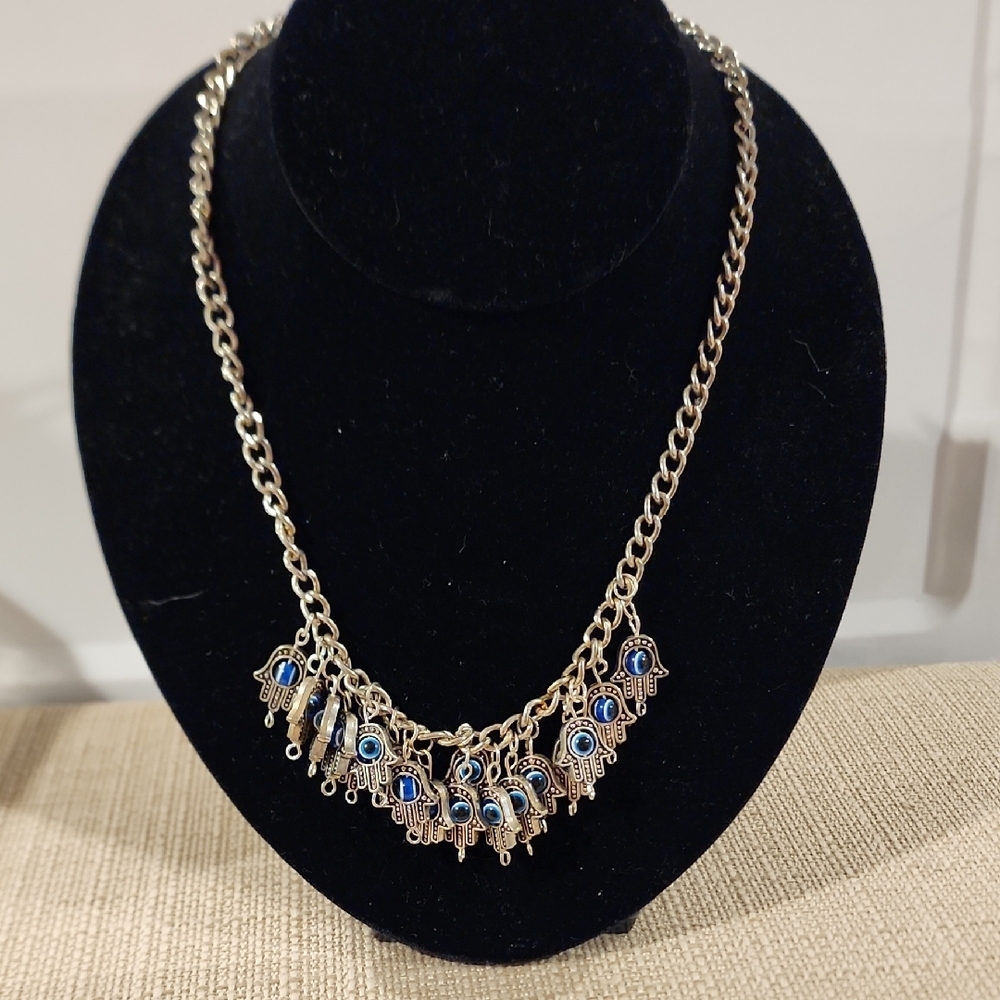 Elegant Silver and Blue evil eye  Necklace